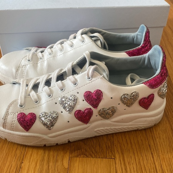 Chiara Ferragni Women’s White Sneakers With Pink Sequin Hearts Size 39 - Picture 3 of 10